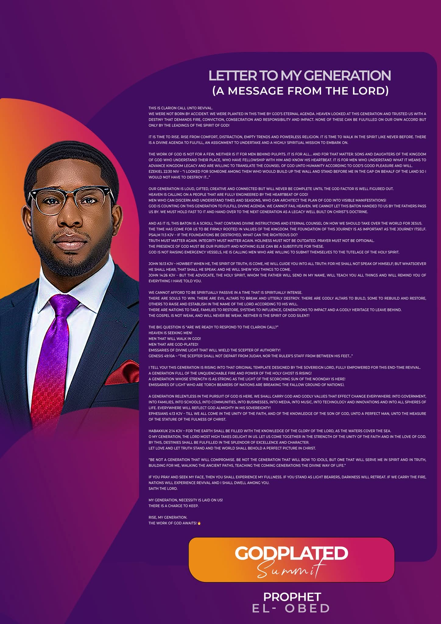 MUST READ!!!!!! MAKE TIME AND READ!!! Letter To My Generation A MESSAGE FROM THE LORD.